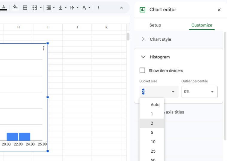 Google drive histogram editor change bucket size.