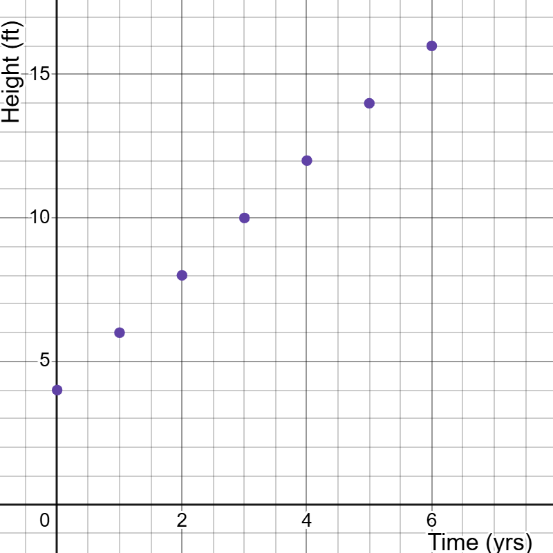 Graph showing points in the tree growth over time table