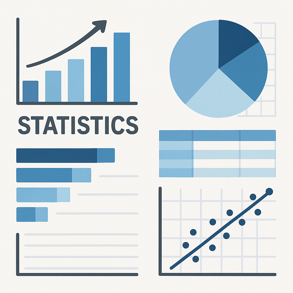 a pie chart, best-fit line, and histograms